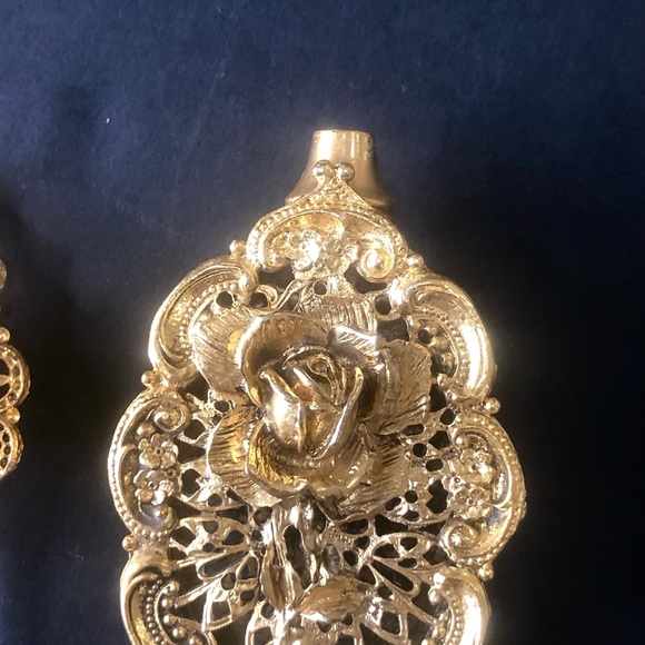 Vintage 9.5” Gold Metal Ormolu Filigree Perfume Bottle Ornate Rose - Picture 11 of 11